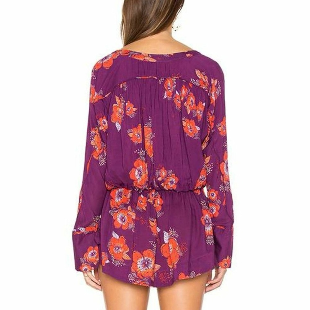 Free People Tuscan Dream Floral Plum Tunic Blouse Size M - Picture 2 of 7